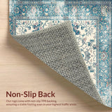 Ultra Soft Area Rug, Non Slip, Stain Resistant, Washable Area Rugs for Living Room, Bedroom, Elegant Floral Scrollwork Faded Blue Taupe Design(Ivory)