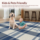 Ultra Soft Area Rug, Non Slip, Stain Resistant, Washable Area Rugs for Living Room, Bedroom, Vintage Nautical Charm with Lines(Blue)