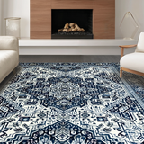 Ultra Soft Area Rug, Non Slip, Stain Resistant, Washable Area Rugs for Living Room, Bedroom, Navy Geometric Boho Elegance(Blue)