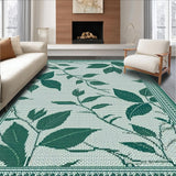 Ultra Soft Area Rug, Non Slip, Stain Resistant, Washable Area Rugs for Living Room, Bedroom, Dark Green Organic Leaf Motif(Gray)