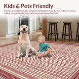 Ultra Soft Area Rug, Non Slip, Stain Resistant, Washable Area Rugs for Living Room, Bedroom, Serene Earthy Tones with Curves(Red)