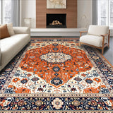 Ultra Soft Area Rug, Non Slip, Stain Resistant, Washable Area Rugs for Living Room, Bedroom, Rustic Orange and Navy Elegance(Orange)