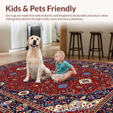 Ultra Soft Area Rug, Non Slip, Stain Resistant, Washable Area Rugs for Living Room, Bedroom, Vintage Floral Trellis Arrangement(Red)