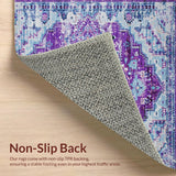 Ultra Soft Area Rug, Non Slip, Stain Resistant, Washable Area Rugs for Living Room, Bedroom, Rustic Light Blue Floral Motif(Purple)