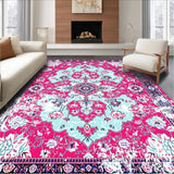 Ultra Soft Area Rug, Non Slip, Stain Resistant, Washable Area Rugs for Living Room, Bedroom, Eclectic Retro Diamond Design(Pink)