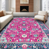 Ultra Soft Area Rug, Non Slip, Stain Resistant, Washable Area Rugs for Living Room, Bedroom, Retro Oceanic Floral Fusion(Pink)