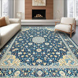 Ultra Soft Area Rug, Non Slip, Stain Resistant, Washable Area Rugs for Living Room, Bedroom, Elegant Tone-on-Tone Floral Motif(Blue)