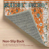 Ultra Soft Area Rug, Non Slip, Stain Resistant, Washable Area Rugs for Living Room, Bedroom, Chic Retro Floral Harmony(Orange)