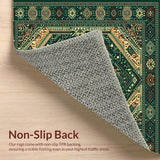 Ultra Soft Area Rug, Non Slip, Stain Resistant, Washable Area Rugs for Living Room, Bedroom, Vintage Inspired Ethnic Motif with Intricate Boho(Green)