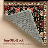 Ultra Soft Area Rug, Non Slip, Stain Resistant, Washable Area Rugs for Living Room, Bedroom, Chic Low-Pile Floral Arrangement(Black)