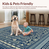 Ultra Soft Area Rug, Non Slip, Stain Resistant, Washable Area Rugs for Living Room, Bedroom, Rustic Tribal Geometric Kitchen Rug Simple Blue Ivory Carpet(Blue)