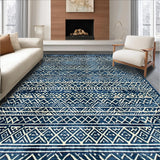 Ultra Soft Area Rug, Non Slip, Stain Resistant, Washable Area Rugs for Living Room, Bedroom, Contemporary Neutral Geometric Motif(Blue)