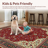 Ultra Soft Area Rug, Non Slip, Stain Resistant, Washable Area Rugs for Living Room, Bedroom, Luxe Red and Black Border Pattern(Red)