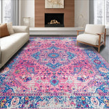 Ultra Soft Area Rug, Non Slip, Stain Resistant, Washable Area Rugs for Living Room, Bedroom, Elegant Retro Abstract Design(Pink)