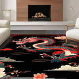 Ultra Soft Area Rug, Non Slip, Stain Resistant, Washable Area Rugs for Living Room, Bedroom, Elegant Floral Dragon Aesthetic(Black)