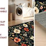 Ultra Soft Area Rug, Non Slip, Stain Resistant, Washable Area Rugs for Living Room, Bedroom, Rustic Warm Hued Floral Embellishments(Black)