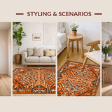 Ultra Soft Area Rug, Non Slip, Stain Resistant, Washable Area Rugs for Living Room, Bedroom, Elegant Tiled Ogee Elements(Orange)