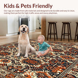 Ultra Soft Area Rug, Non Slip, Stain Resistant, Washable Area Rugs for Living Room, Bedroom, Intricate Boho Area Featuring Geometric Floral(Orange)