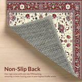 Ultra Soft Area Rug, Non Slip, Stain Resistant, Washable Area Rugs for Living Room, Bedroom, Intricate Floral Vintage Area with Deep Red and Cream Accents(Red)