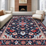 Ultra Soft Area Rug, Non Slip, Stain Resistant, Washable Area Rugs for Living Room, Bedroom, Stylish Monochrome Floral Aesthetic(Blue)