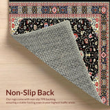 Ultra Soft Area Rug, Non Slip, Stain Resistant, Washable Area Rugs for Living Room, Bedroom, Elegant Floral Arch Motif(Black)