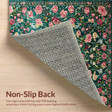Ultra Soft Area Rug, Non Slip, Stain Resistant, Washable Area Rugs for Living Room, Bedroom, Cozy Green Blossom Motif(Blue)