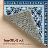 Ultra Soft Area Rug, Non Slip, Stain Resistant, Washable Area Rugs for Living Room, Bedroom, Stylish Woven Area with Geometric and Silver Floral Motifs(Blue)
