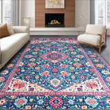 Ultra Soft Area Rug, Non Slip, Stain Resistant, Washable Area Rugs for Living Room, Bedroom, Vibrant Patterned Boho Charm(Blue)