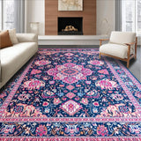 Ultra Soft Area Rug, Non Slip, Stain Resistant, Washable Area Rugs for Living Room, Bedroom, Rustic Textured Ogee Style(Blue)