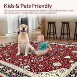 Ultra Soft Area Rug, Non Slip, Stain Resistant, Washable Area Rugs for Living Room, Bedroom, Whimsical Red Ivory Tiled Layout(Red)