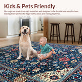 Ultra Soft Area Rug, Non Slip, Stain Resistant, Washable Area Rugs for Living Room, Bedroom, Eclectic Retro Floral Motif(Blue)