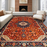 Ultra Soft Area Rug, Non Slip, Stain Resistant, Washable Area Rugs for Living Room, Bedroom, Rustic Traditional Floral Arrangement(Red)