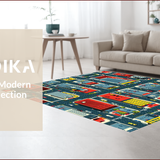 Ultra Soft Area Rug, Non Slip, Stain Resistant, Washable Area Rugs for Living Room, Bedroom, Vibrant Cityscape Educational Design(Red)