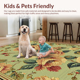 Ultra Soft Area Rug, Non Slip, Stain Resistant, Washable Area Rugs for Living Room, Bedroom, Transitional Floral Earth Tone Living Room Rug(Green)