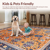 Ultra Soft Area Rug, Non Slip, Stain Resistant, Washable Area Rugs for Living Room, Bedroom, Lively Colorful Ethnic Motif Design(Orange)