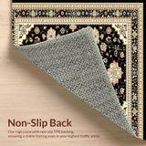 Ultra Soft Area Rug, Non Slip, Stain Resistant, Washable Area Rugs for Living Room, Bedroom, Chic Black Beige Floral Harmony(Black)