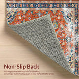 Ultra Soft Area Rug, Non Slip, Stain Resistant, Washable Area Rugs for Living Room, Bedroom, Antique Floral Distressed Elegance(Orange)