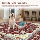 Ultra Soft Area Rug, Non Slip, Stain Resistant, Washable Area Rugs for Living Room, Bedroom, Burgundy and Cream Floral Medallion Area with Geometric Design(Red)