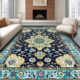Ultra Soft Area Rug, Non Slip, Stain Resistant, Washable Area Rugs for Living Room, Bedroom, Vibrant Rustic Center Medallion(Blue)