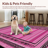 Ultra Soft Area Rug, Non Slip, Stain Resistant, Washable Area Rugs for Living Room, Bedroom, Rustic Black and Pink Trellis Design(Pink)