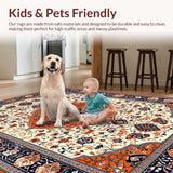 Ultra Soft Area Rug, Non Slip, Stain Resistant, Washable Area Rugs for Living Room, Bedroom, Artful Ogee Pattern in Warm Tones(White)