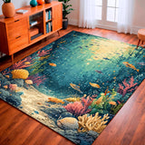 Ultra Soft Area Rug, Non Slip, Stain Resistant, Washable Area Rugs for Living Room, Bedroom, CDIWIDH Ocean Theme Carpet with Character Sharks(Blue)
