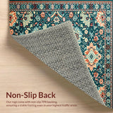 Ultra Soft Area Rug, Non Slip, Stain Resistant, Washable Area Rugs for Living Room, Bedroom, Artistic Boho Area with Vibrant Teal and Terracotta Floral(Blue)