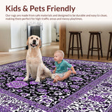 Ultra Soft Area Rug, Non Slip, Stain Resistant, Washable Area Rugs for Living Room, Bedroom, Ornate Floral Cat Scratch(Purple)