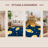 Ultra Soft Area Rug, Non Slip, Stain Resistant, Washable Area Rugs for Living Room, Bedroom, Whimsical Cosmic Planetary Landscape(Blue)