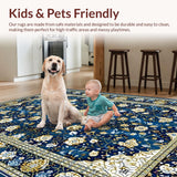 Ultra Soft Area Rug, Non Slip, Stain Resistant, Washable Area Rugs for Living Room, Bedroom, Elegant Floral White Blossom Style(Blue)