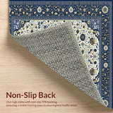 Ultra Soft Area Rug, Non Slip, Stain Resistant, Washable Area Rugs for Living Room, Bedroom, Elegant Area with Sophisticated Blue and Beige Medallion Design for(Blue)