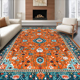 Ultra Soft Area Rug, Non Slip, Stain Resistant, Washable Area Rugs for Living Room, Bedroom, Bright Tiled Rustic Charm(Orange)