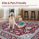 Ultra Soft Area Rug, Non Slip, Stain Resistant, Washable Area Rugs for Living Room, Bedroom, Cozy Lattice Floral Accents(Red)