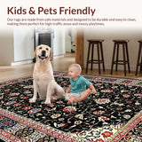 Ultra Soft Area Rug, Non Slip, Stain Resistant, Washable Area Rugs for Living Room, Bedroom, Elegant Floral Arch Motif(Black)